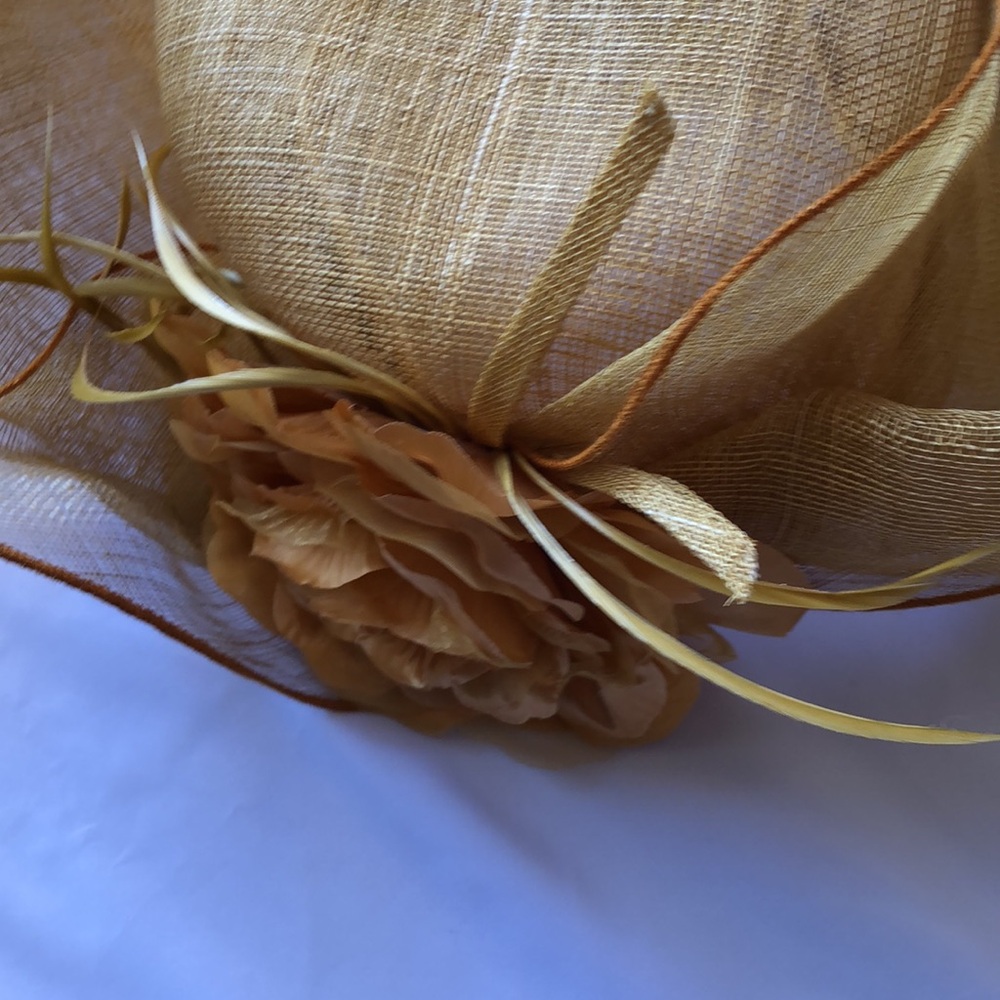 Something Special Sinamay gold Straw Wide Brimmed Fancy Summer Hat Large flower - Picture 11 of 12